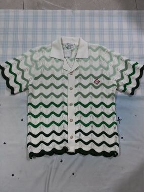 Casablanca Green Wave Knit Button-Up Polo